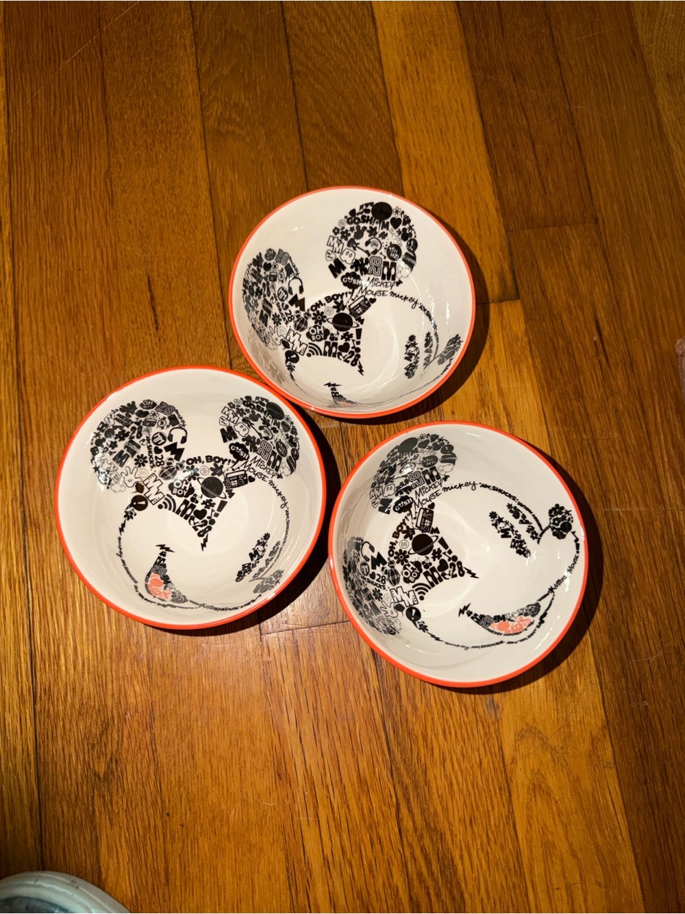 Disney Ceramic Decorative Bowls in White with Black Graphic and Orange Rim